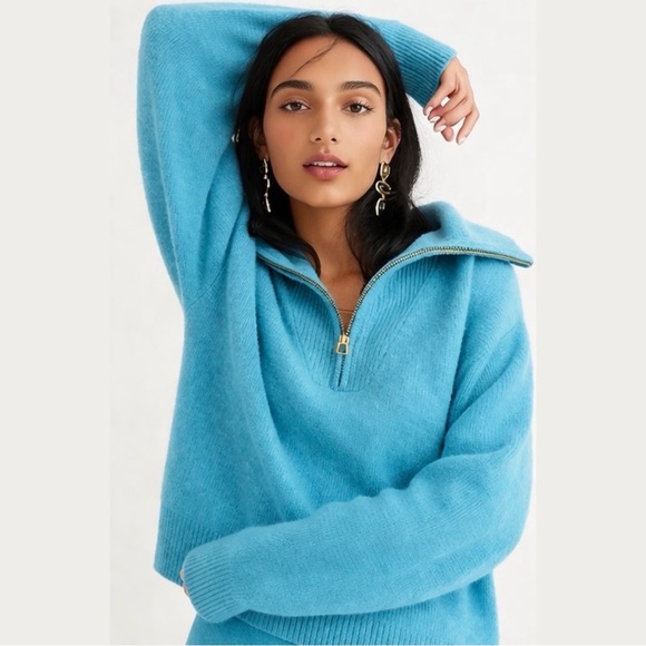 J. Crew Half-Zip Sweater Sea Blue Medium NWT - Picture 3 of 16